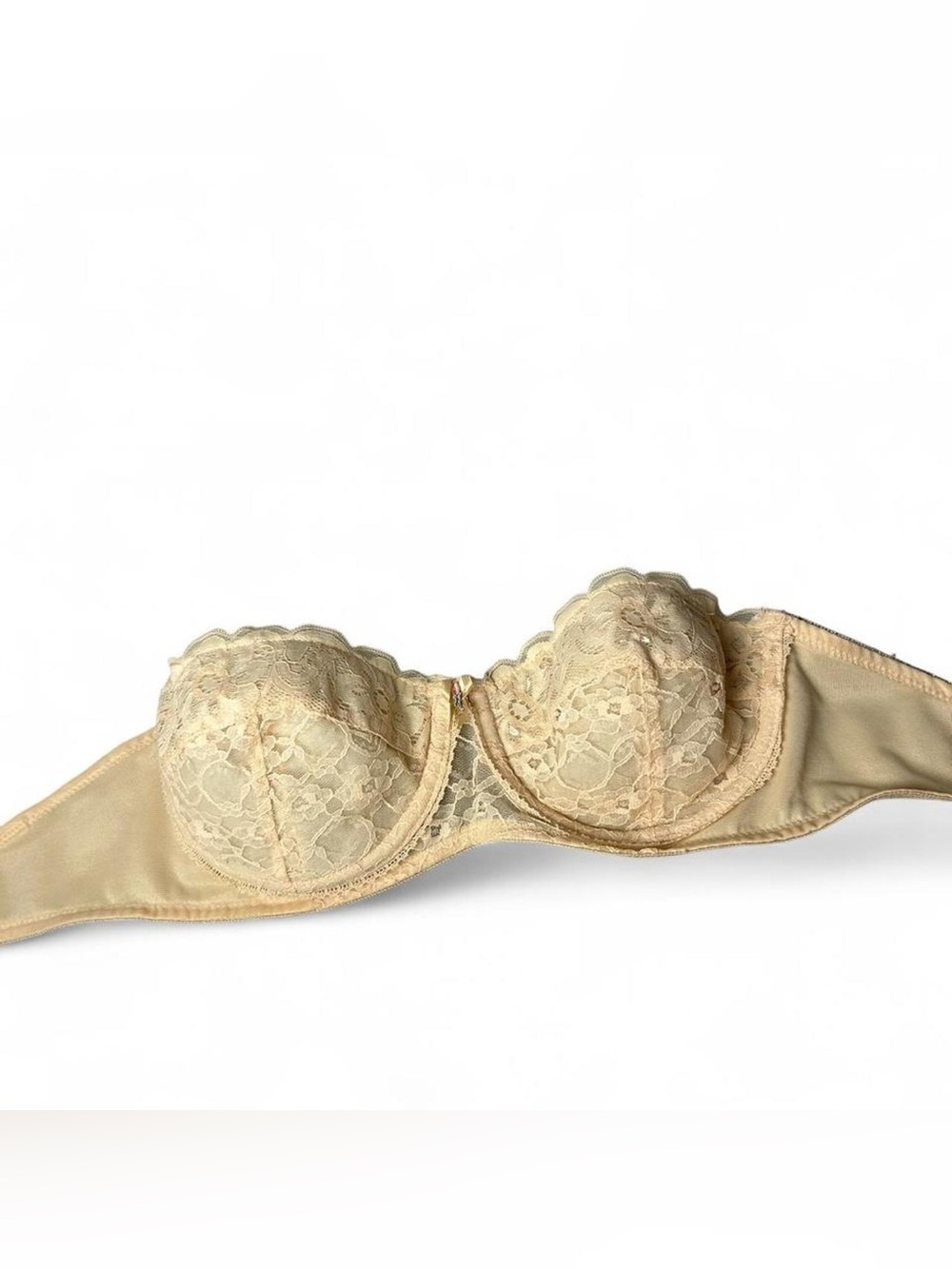Strapless 34C Lace Balconette Bra in Beige